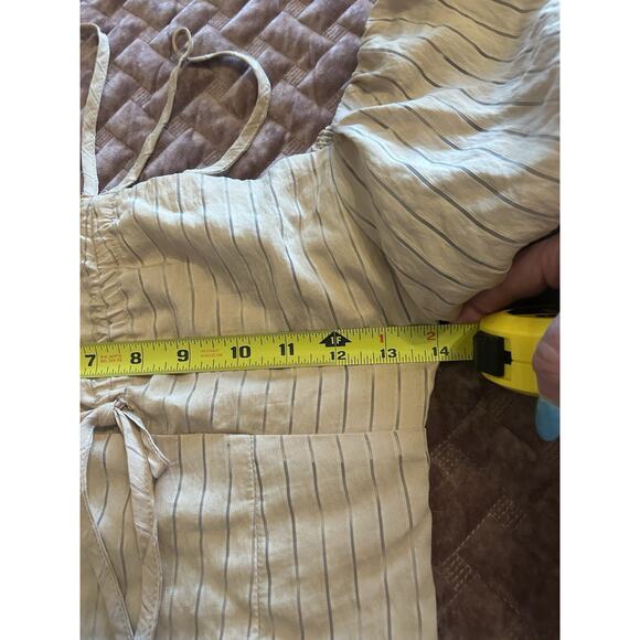 Do & Be Tan Black Stripe Adjustable Puff Sleeve Crop Top‎ Size Small NWT Boho - Picture 4 of 7